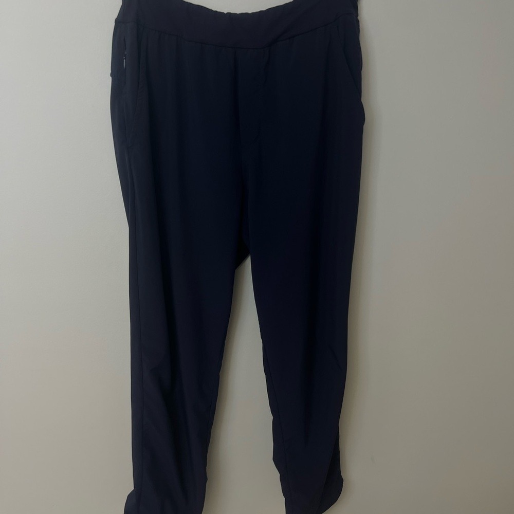 Zella Joggers Navy Blue Elastic Waist Zip Pocket Sz M Athleisure Tulip Hem Pants
